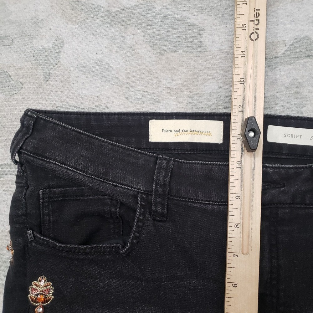 Pilcro and The Letterpress Jeans Womens 31 Black Embroidered Boho Ornate Skinny - Picture 5 of 12